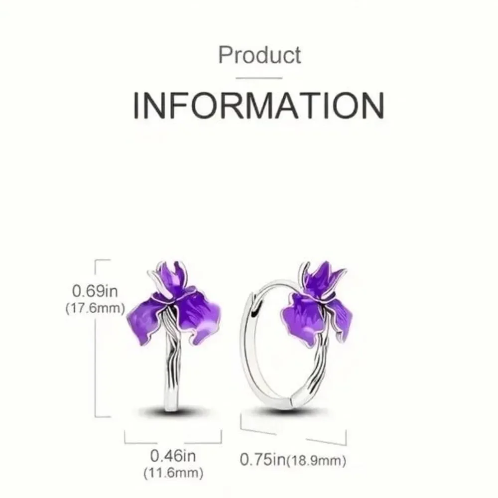 Earrings Sterling Silver 925 with purple flower design